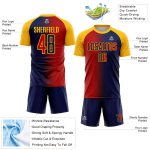 Custom Navy Red-Gold Sublimation Gradient Fashion Soccer Uniform Jersey