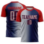Custom Navy Gray-Red Sublimation Gradient Fashion Soccer Uniform Jersey
