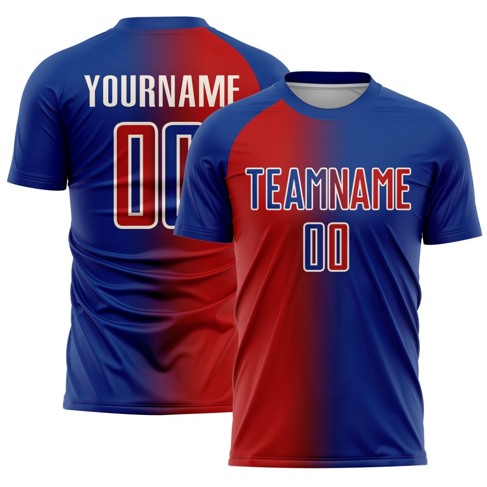Custom Royal Red-Cream Sublimation Gradient Fashion Soccer Uniform Jersey